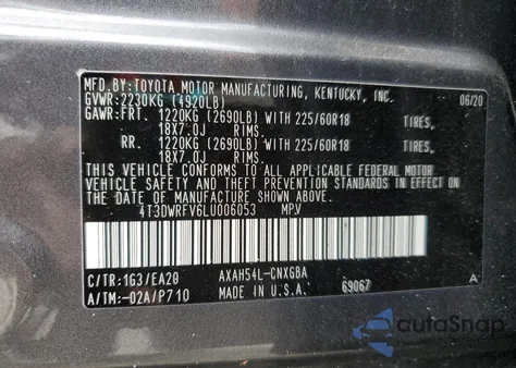 2020 Toyota Rav4 Limited from USA, damaged, VIN 4T3DWRFV6LU006053